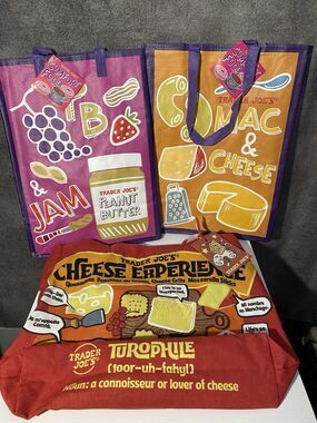 Trader Joe’s Reusable Bags Lot (3) - Cheese & PB&J/Mac Designs